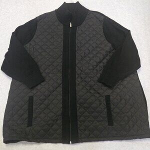Denim & Co Women's 5X Heritage Quilted Zip Front Sweater Jacket Black